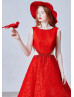 Beaded Lace Corset Back Tea Length Classic Evening Dress